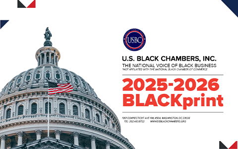 Graphic for the U.S. Black Chambers, Inc. "2025-2026 BLACKprint" initiative, featuring the U.S. Capitol building and USBC logo.